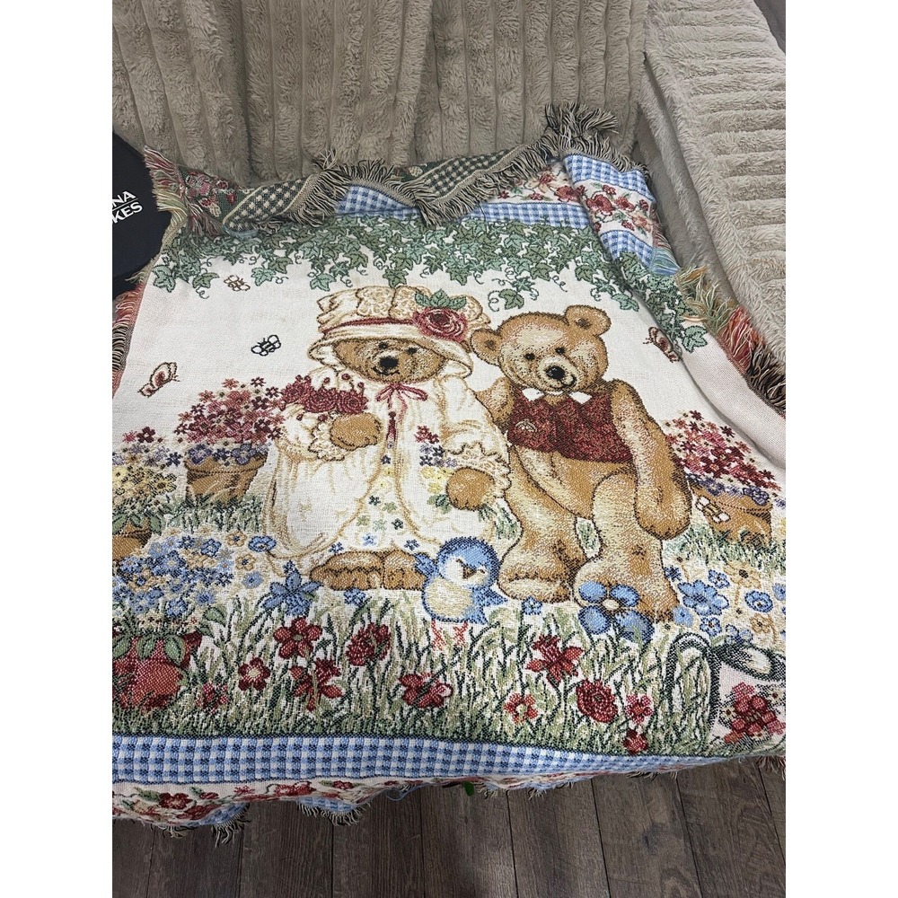 vtg country teddy bear colorful throw 51x 42